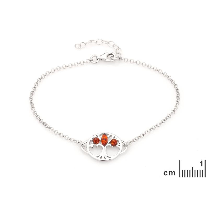 Bracciale albero della vita in ambra cognac tonda, argento rodiato 925, 16+3 cm — foto 2