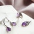 Natural drop purple amethyst ring, rhodium-plated 925 silver, 2x1.2 cm