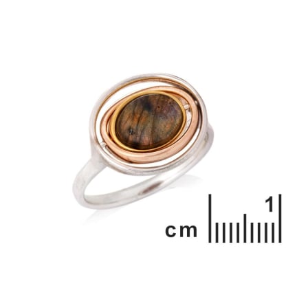 Bague avec labradorite multicolore ovale, argent rhodié 925, 1,5x1,3 cm
