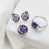 Natural round purple amethyst stud earrings, rhodium-plated 925 silver