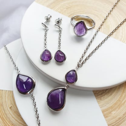 Bracciale in ametista viola goccia naturale, in argento rodiato 925