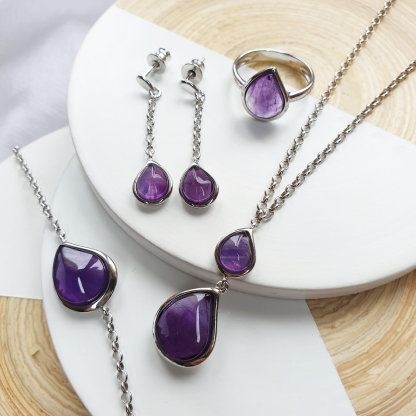 Pulseira de ametista roxa gota natural, em prata rodiada 925