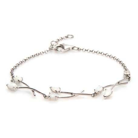 Bracelet avec opale blanche, en argent rhodié 925, longueur 18+1 cm