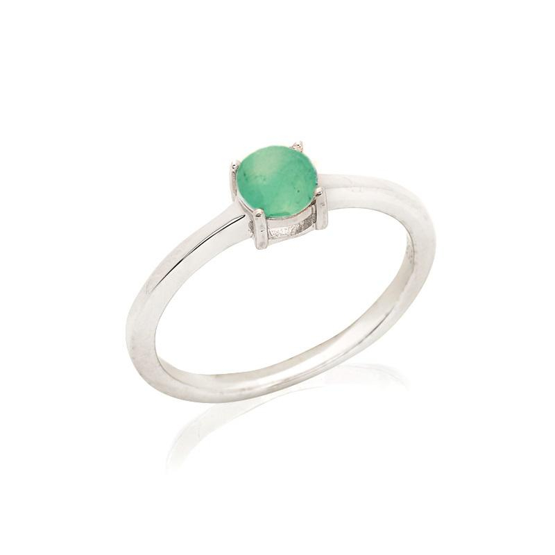 Bague ronde avec aventurine verte naturelle, en argent rhodié 925