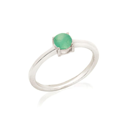 Bague ronde avec aventurine verte naturelle, en argent rhodié 925