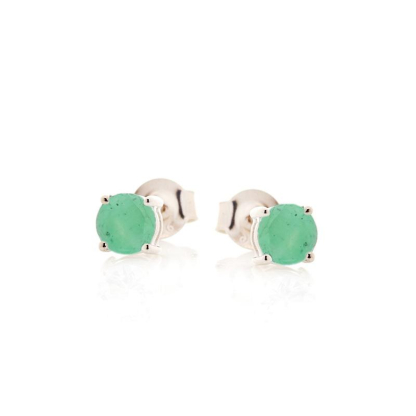 Round earrings with natural green aventurine, in 925 rhodium silver