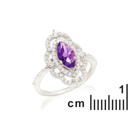 Anillo con amatista ovalada y óxido de circonio, en plata 925 rodiada