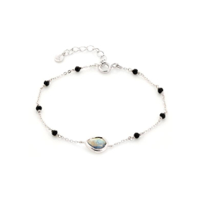 Pulsera con labradorita y espinela, plata 925 rodiada, 15,5 + 3 cm
