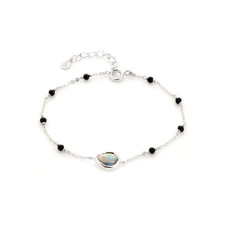 Bratara cu labradorit si spinel, argint 925 placat cu rodiu, 15,5 + 3 cm