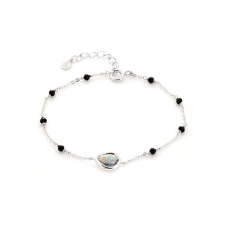 Labradorit ve spinel taşlı bileklik, rodyum kaplama gümüş 925, 15,5 + 3 cm
