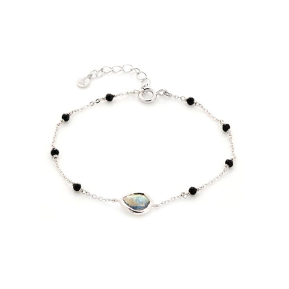 Labradorit ve spinel taşlı bileklik, rodyum kaplama gümüş 925, 15,5 + 3 cm