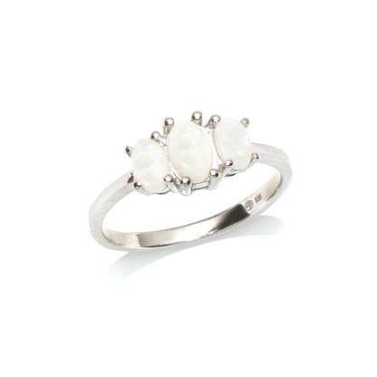 Anello in opale australiano bianco ovale naturale, in argento rodiato 925