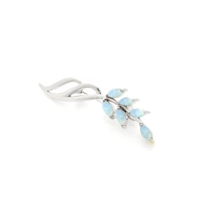 Opalbrosche weiß Navette natur, 925 Silber rhodiniert, 3x6 mm