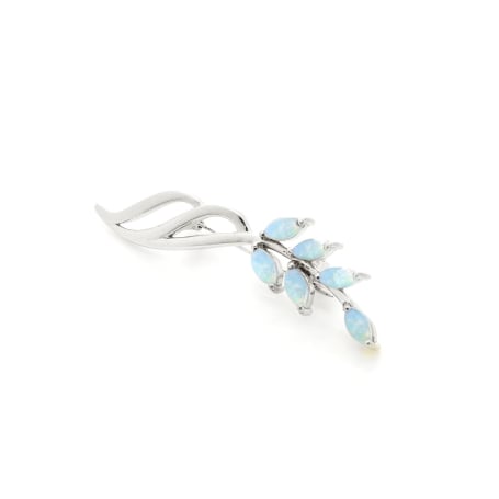 Broche de opala branca marquise natural, em prata rodiada 925, 3x6 mm