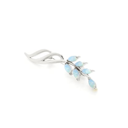 Broche avec opale blanche navette naturelle, en argent rhodié 925, 3x6 mm