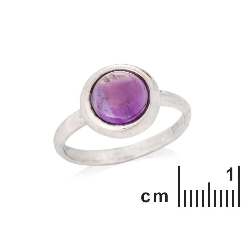 Anello in ametista viola tonda naturale, in argento rodiato 925, 8 mm — foto 2