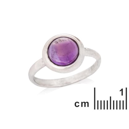 Doğal yuvarlak mor ametist yüzük, rodyum kaplama 925 gümüş, 8 mm
