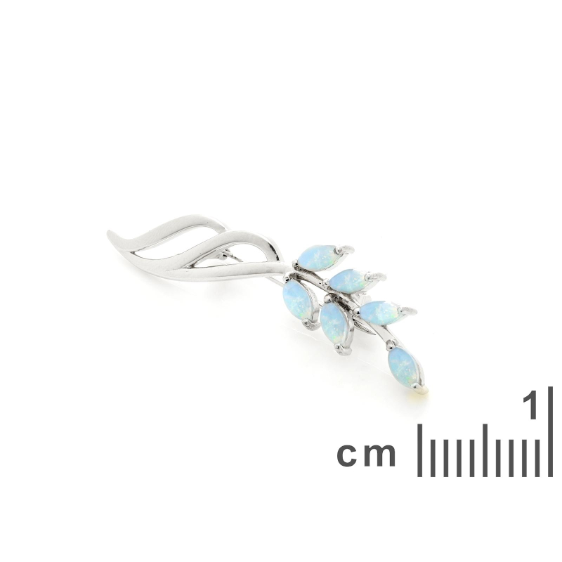 Spilla in opale bianco marquise naturale, in argento rodiato 925, 3x6 mm — foto 2