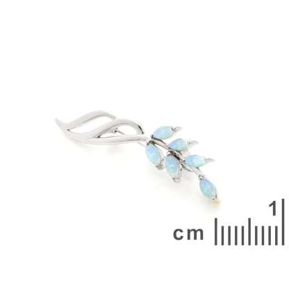 Natural marquise white opal brooch, rhodium-plated 925 silver, 3x6 mm