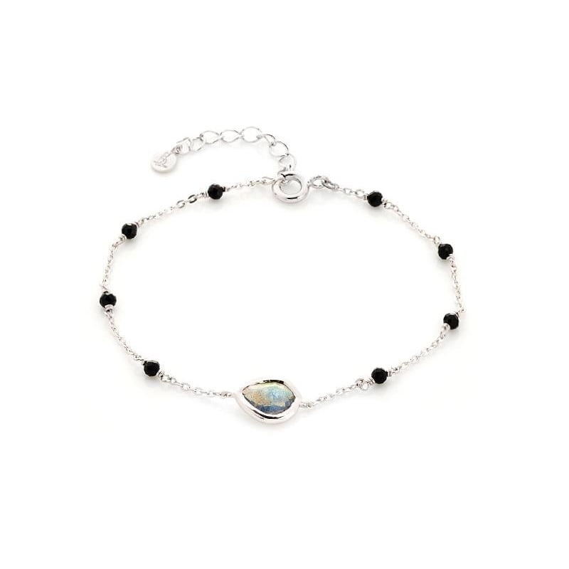 Bracelet avec labradorite et spinelle, argent rhodié 925, 15,5 + 3 cm