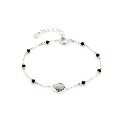 Bracelet avec labradorite et spinelle, argent rhodié 925, 15,5 + 3 cm
