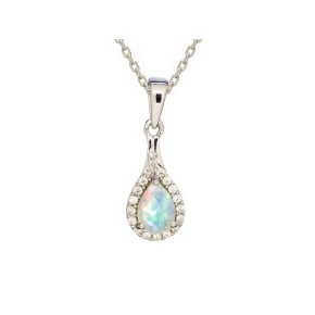 Druppelhanger met opaal en zirkoniumoxide, in 925 gerhodineerd zilver