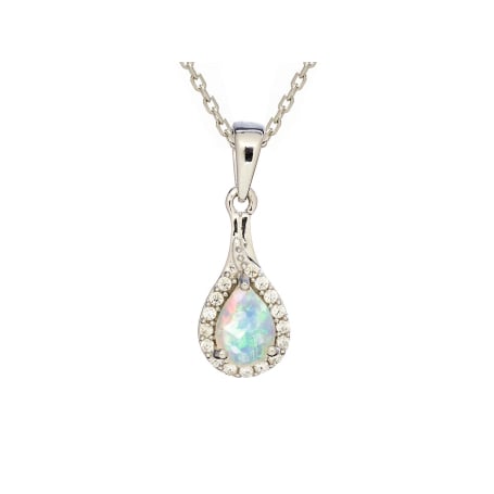 Colgante gota con ópalo y óxido de circonio, en plata 925 rodiada
