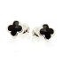 Pendientes tipo trébol con ónix negro natural, en plata 925 bañada en rodio