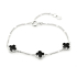 Braccialetto trifoglio con onice nero naturale, in argento 925 placcato rodio, lunghezza 15,5+3