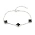 Clover bracelet with natural black onyx, in rhodium-plated 925 silver, length 15.5+3