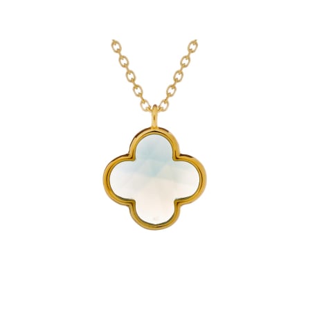 Kleeblatt-Halskette mit getöntem blauem Chalcedon, 925 gold Silber, Länge 42+3