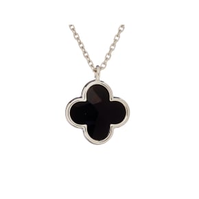 Colier de trifoi cu onix negru natural, din argint placat cu rodiu 925, lungime 42+3