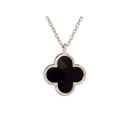 Clover necklace with natural black onyx, in 925 rhodium-plated silver, length 42+3