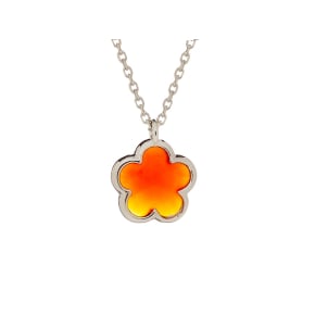 Collana Clover 5 con onice naturale rosso, in argento 925 placcato rodio, lunghezza 42+3