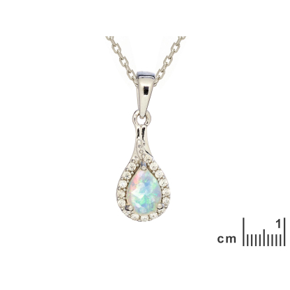 Pendentif goutte avec opale et oxyde de zirconium, en argent rhodié 925