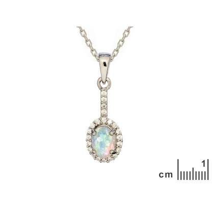Oval pendant with opal and zirconium oxide, in rhodium-plated silver 925