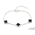 Pulsera de trébol con ónix negro natural, en plata 925 bañada en rodio, longitud 15.5+3