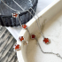 Pulseira trevo com ônix vermelho natural, prata 925 banhada a ródio, comprimento 15,5+3