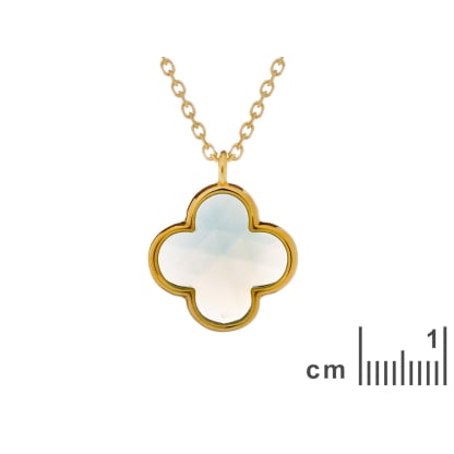 Kleeblatt-Halskette mit getöntem blauem Chalcedon, 925 gold Silber, Länge 42+3