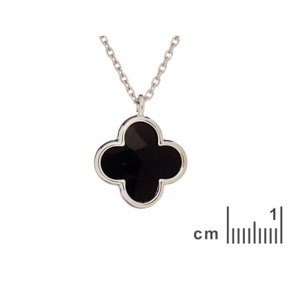 Clover necklace with natural black onyx, in 925 rhodium-plated silver, length 42+3