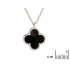 Collar de trébol con ónix negro natural, en plata bañada en rodio 925, longitud 42+3