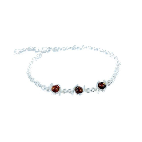 Baltisches Bernsteinarmband cognac rund natur, 925 Silber, 16+3 cm