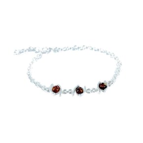 Pulsera de ámbar báltico coñac redondo natural, en plata 925, 16+3 cm