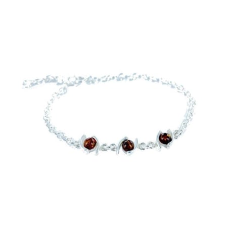 Bracciale in ambra baltica cognac tonda naturale, in argento 925, 16+3 cm