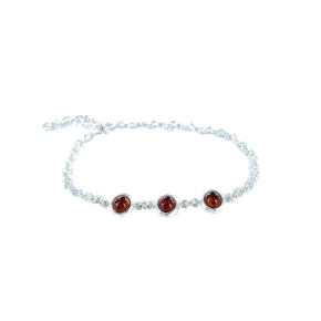 Bracciale in ambra baltica cognac tonda naturale, in argento 925, 16+3 cm