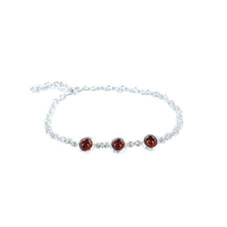 Baltisches Bernsteinarmband cognac rund natur, 925 Silber, 16+3 cm