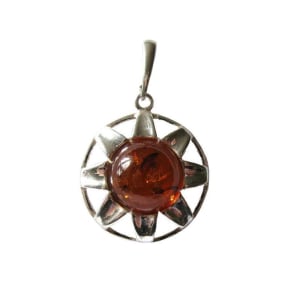 Baltische barnsteenhanger cognac rond natuurlijk, 925 zilver, 10 mm