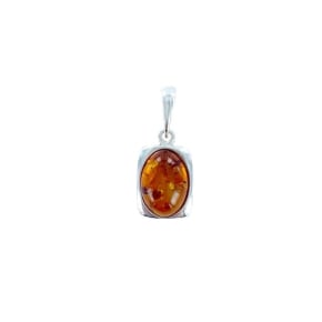 Baltische barnsteenhanger rechthoek cognac ovaal, 925 zilver, 10x13 mm