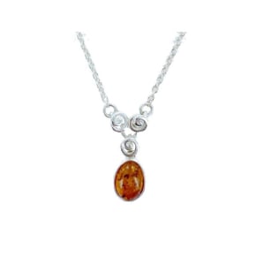 Collar de ámbar báltico coñac ovalado natural, en plata 925, 41+4 cm