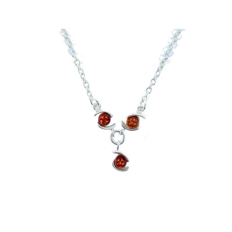 Collana in ambra baltica cognac tonda naturale, in argento 925, 42+4 cm
